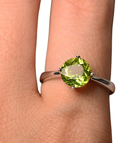 Runde Form Peridot Ringe-925 Sterling Silber Ringe für Damen-Solitär Ringe Muttertagsgeschenk (Peridot, Größe 8)