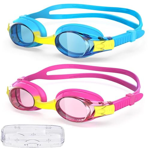 flintronic Lunettes de Natation Enfant, 2 PCS Lunette de Plongée Enfant Sans Fuite Anti-Bué et Protection UV, Lunettes Piscine Enfants pour Jeune Enfant Garçon Fille 6 à 14 Ans (avec Boîte Portable)