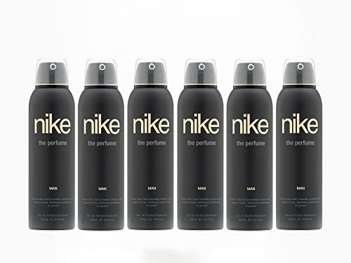 NIKE - The Perfume Man Pack de 6 x 200 ml, Desodorante Hombre Spray, Desodorante Antimanchas para Todo Tipo de Piel, 0% Sales de Aluminio, de Larga Duración, Fragancia Aromática Amaderada