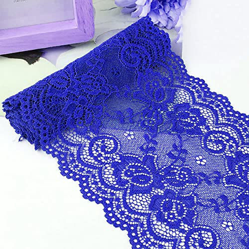 15cm x 3m Elastizität Spitzenband Spitzenbordüre Spitzenborte Zierband Dekoband Spitzen Borten Bänder zum Nähen,DIY Basteln,Deko für Kleidung Unterwäsche Dessous Hochzeitskleid Tischdeko,Dunkelblau