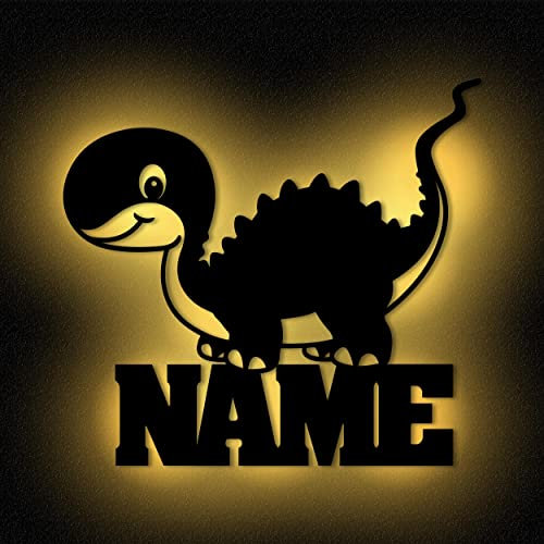 Dino Lampe Kinderzimmer Wandlampe Nachtlicht Holz Led Licht Modell mit Namen personalisiert I Batteriebetrieb