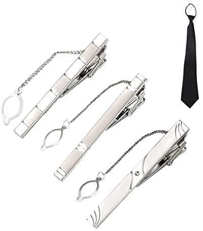 Pince à Cravate, Pince à Cravate pour Homme, Tie Broche Clip, Pinces à Cravate Slim, Epingle Pinces a Cravate, Convient pour Une Variété d'occasions, Argent,3PC