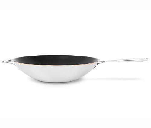 Olavson® Wok Kupferpfanne mit Antihaftbeschichtung aus 5-Schicht-Material, induktions- und spülmaschinengeeignet, wiederbeschichtbar, entwickelt in Deutschland (36cm beschichtet | Stielgriff)