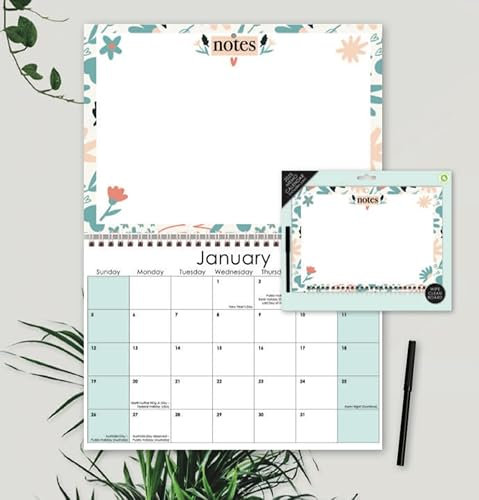 2026 Memo Board Wall Calendar Spiral Bound Hanging Planner Month to View Family Organiser with wire on, wipe - off pen(Floral))