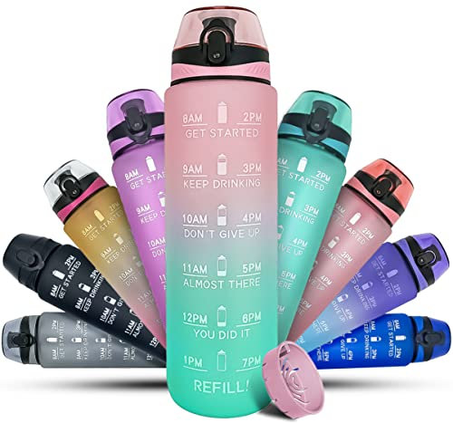 K-MART Water Bottle 1L Sports Water Bottle with Motivational Time Marker, Dishwasher Safe Leak-proof Drink Bottle BPA Free Non-Toxic for Running,cycling, Gym, School & Office (Blue Gradient)