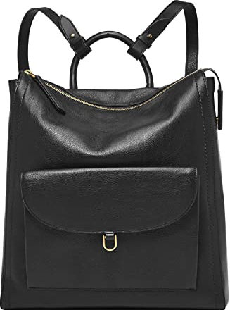 Fossil Parker ZB1836001 Damen Rucksack, Leder, wandelbar, groß, Schwarz mit Außentasche, Schwarz, Large