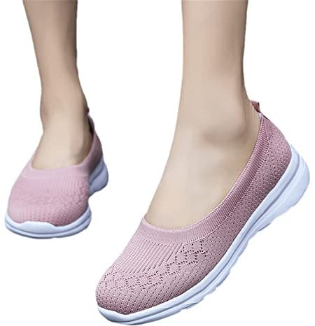 Zapatillas Sin Cordones Zapatos Casuales for Caminar De Mujer Zapatillas Deportivas De Malla De Punto Transpirable Zapatillas De Running Ligeras con Suela Blanda Zapatos Ortopédicos (Color : Pink, S