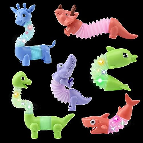 LEADSTAR Mitgebsel Kindergeburtstag Gastgeschenke, 6 Stück Mini Pop Röhren Tubes Sensorik Spielzeug Anti Stress Fidget Toys Leuchtspielzeug Leuchtstäbe Partygeschenke für Autismus Kinder Erwachsene