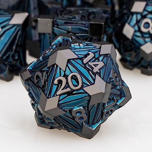 Set di 7 dadi in metallo per DND con scatola, dadi poliedrici neri blu D e D per l'uso con giochi da tavolo D&D Set di dadi poliedrici D20 D12 D10 D8 D6 D4