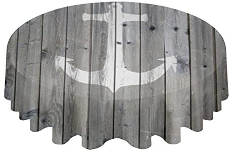 Wachstuchtischdecke 152cm Grauer Anker-Seethema-Vintage Wachstuch Wetterfeste Tischdecke Rund Tischwäsche Für Picknick Indoor Garten
