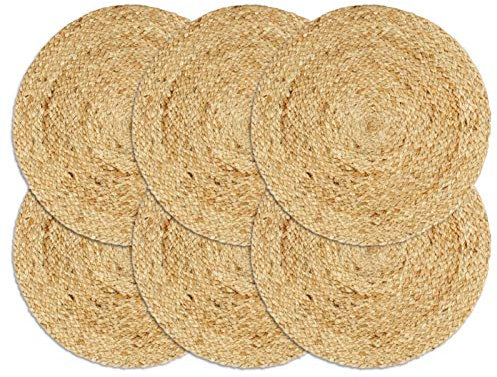 Mantel Individual 6 Unidades, JUNZAI Salvamanteles Individuales, Placemat, Salva Manteles, Liso Redondo Yute Natural 38 cm