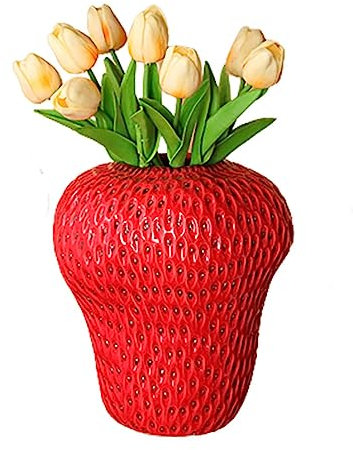 Erdbeervase für Blumen, Keramik-Erdbeer-Blumentopf, Vintage, dekoratives Ornament für Zuhause, Büro, Party, Geschenke, Dekoration (rot)