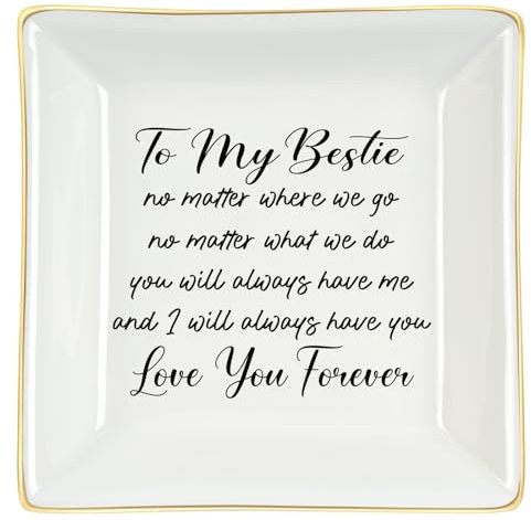 Homlouue Best Friend Present for Women, To My Bestie Ring Dish, Friendship Going Away Gifts for Friends, Birthday Gifts for Women Bestie, Sister Gifts from Sister, Ceramic Ring Holder Jewelry Tray