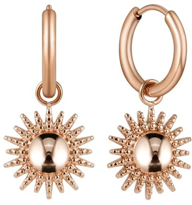 BONNYBIRD® Creolen Rosegold Ohrringe Sonne - Sun Ohrringe Creolen Edelstahl Ohrringe Rosegold hängend Boho Goldene Creolen Damenohrringe Anhänger Sonne