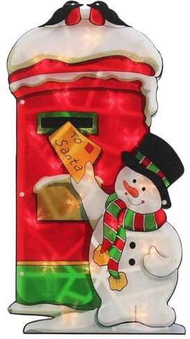 Extra Large Double-Sided Christmas Lights LED Window Silhouette Home Indoor Outdoor Battery Operated Xmas Decoration Postbox Snowman, 58 cm