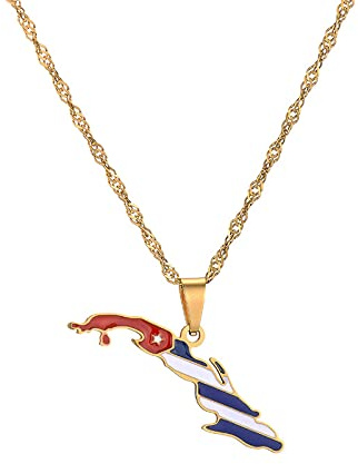 Halskette Mit Flaggen-Karten-Anhänger Der Republik Kuba, Kuba-Kontur-Halsketten Für Damen Und Herren, Kuba-Kontinent-Halskette, Vintage-Karte, Schmuck-Anhänger-Halskette, Geschenk Für Mädchen Un