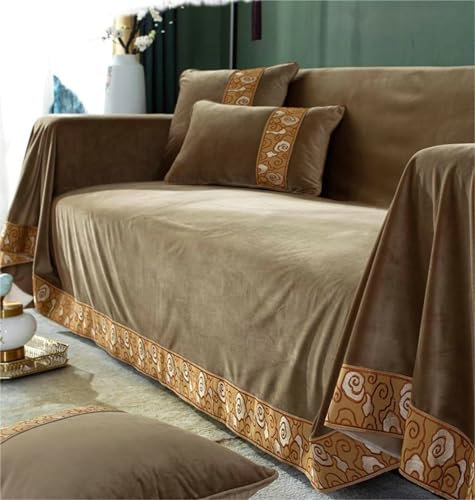 Ayoiow Sofahusse rutschfest Sofabezug Kaffee Sofahusse 1Sitzer Plüsch Einfarbig Mit Wolkenmusterkanten