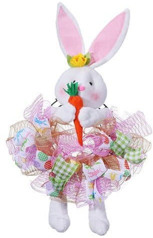 Osterkranz mit Dekorativen Eiern Party Dekoration Osterkranz, Osterkranz, Haustür, Kaninchen-Osterkranz, Osterdekorationen, Frühlingskranz, Wandkranz Türkranz Osterdeko für Tür Wand (Pink, One Size)