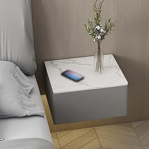 CUNTO er Nachttisch, Schlafzimmer-Nachttisch mit Schubladen, moderner Wand-Nachttisch, schwebender Nachttisch mit Schublade, dekorative Beistelltische, hängender Nachttisch (weiß) (grau)