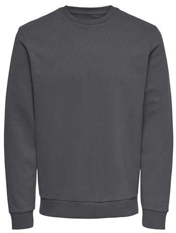 Herren O&S Basic Sweatshirt Regular Fit Pullover Langarm Jumper Sweater Shirt ohne Kapuze ONSCERES, Farben:Grau-3, Größe:XL