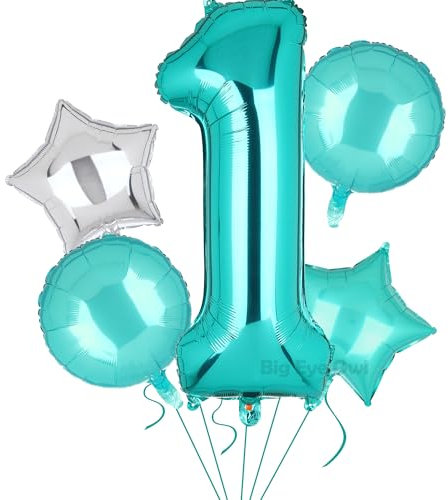5 Stück XXL Türkis Zahl 1 Luftballon Tiffany Blau Nummer 1 Folienballons Groß Zahlen Happy Birthday Ballon Geburtstags Deko 100cm