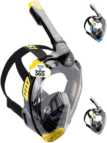 CRESSI Bali Full Face Mask Black/Yellow S/M-Tauchermaske Vollmaske Ultra Klare Polycarbonat Linse, 100% Silikon, Schnorchel Float Ventil, Kamera Halterung, Schwarz/Gelb, S/M, Erwachsene