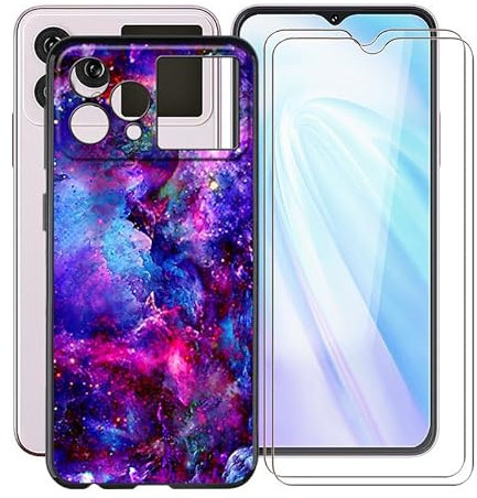 YQINHHME Custodia per Cubot Hafury V1 (6.58) + 2 Pcs Pellicola Vetro Temperato, Ultra Sottile Antiurto TPU Protettiva Case Morbida Silicone Nero Cover per Cubot Hafury V1 - Bellissimo