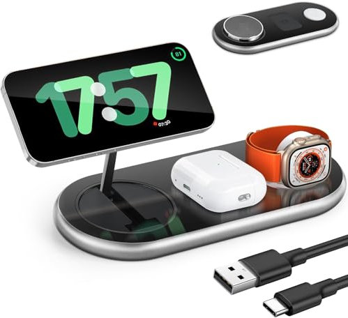 LOOWARTS Chargeur Magsafe 3 en 1, Qi2 Station de Charge Apple 25W, Chargeur Induction Iphone Compatible avec iphone 16 15 14 13 12Série, Apple Watch, Airpods, Samsung Google Pixel Xiaomi etc