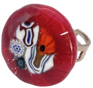 Bague en verre de Murano, grosse bague déclaration 2,5 cm, bague en verre faite à la main, bague Millefiori, bague en verre, bague réglable, taille unique, certificat d'authenticité, Adjustable, Verre