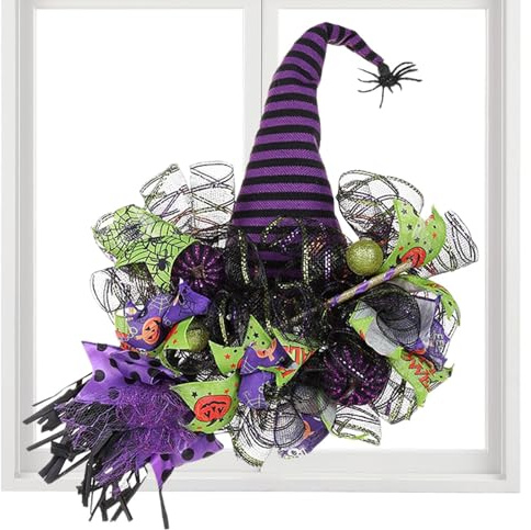 Hexenkränze Halloween Türkranz Hexenkranz Wandbehang - Halloween Türkranz Ornamente - Halloween Hexe Besen Dekoration für Tür Jar