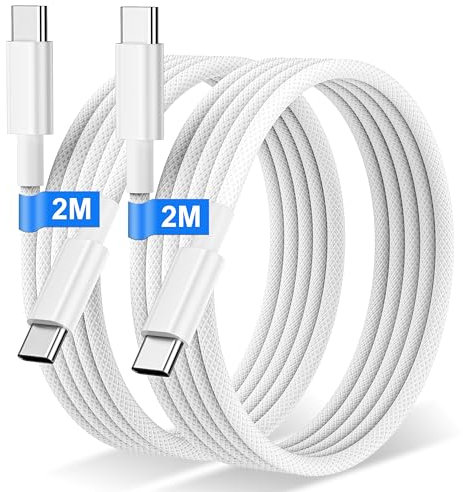 2Pack 2M Cable USB C a USB C para iPhone16/15/Pro/Max/Mini, 60W Trenzado Nylon Cable USB Tipo C Carga Rápida de Datos Cargador de Teléfono Tipo C para Samsung Galaxy S24 S23 Pixel Sony iPad MacBook
