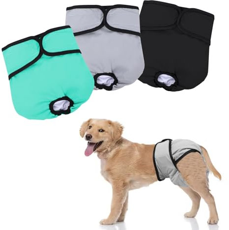 Prizmxed Packung mit DREI wiederverwendbaren Hundehosen bei läufigkeit，läufigkeitshose für hündinnen Super saugfähig，hundewindeln für hündinnen ist für Hündinnen (schwarz+grün+grau, L, stück, 3)