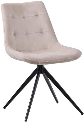 CLP Esszimmerstuhl Merna I Küchenstuhl gepolstert und schwenkbar I Polsterstuhl mit Rückenlehne, Farbe:Creme, Material:Samt
