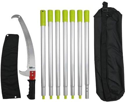 TRUTZHOLM Astsäge mit Stiel 4,2m Teleskopsäge Doppelhakensägeblatt Klinge aus Stahl beidseitig gezahnt Zähne 3-fach geschärft Stangen aus Aluminium Baumsäge inkl. Tragetasche Baumschere Hof Garten