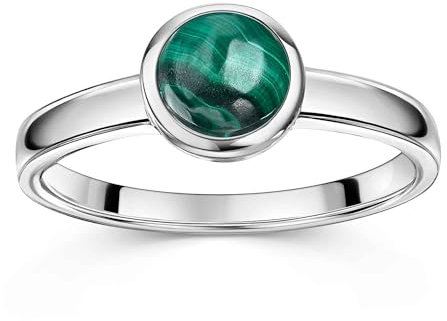 MATERIA Edelstein Ring Silber 925 - Damenring grün Malachit rund SR-87_60