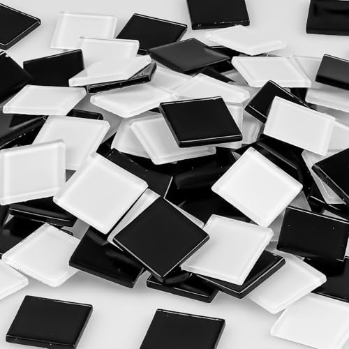 Quancru 121 Pcs Bulk Glass Mosaic Tiles 1 inch Crystal Small Mosaic Tiles Kitchen Backsplash Tiles for Home Bathroom Border Shower Wall Decor (Black Series)