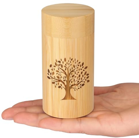 Small Urns for Human Ashes Keepsake with Tree of Life Pattern,Small Cremation Urns for Human Ashes Adult Male Female,Bamboo Scattering Tubes for Human or Pet Ashes,Hold Up to 7.5 Cubic Inches