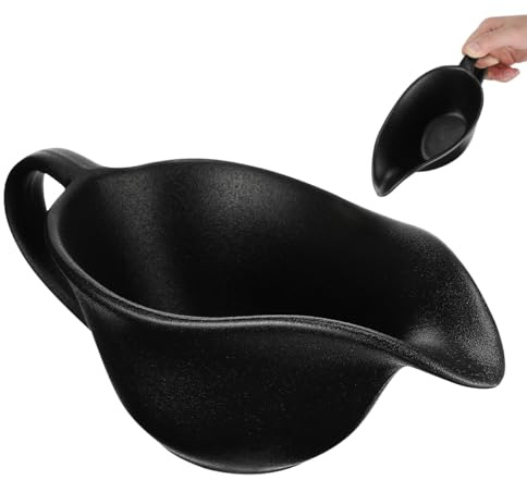 Cabilock Porcelain Gravy Boat with Spout & Handle - Large Black Sauce Jug for Serving Steak Sauce, Meat Gravy, Saucier Bowl for Kitchen Mixing, Egg Whisking, Restaurant Quality - Enamel Style Finish