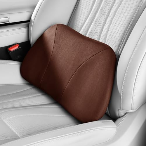 POKSRI Lumbar Support Pillow, fits tightly around the waist, Memory Foam, Skin-friendly Suede Fabric, fits Car Seats, Office Chairs & Rest Seats, Portable, 15.5''L x 8.7''H