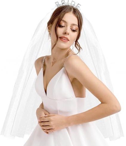 HaiFafafaing Schleier Braut Stirnband mit Schleier Abnehmbarem für Brautschleier Hochzeitsschleier Stirnband Weißer Junggesellinnenschleier für Brautpartys Verlobungsfeiern Hochzeit