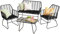 Neo Garden Furniture Patio Wicker Bamboo Style Cane Chair Table Outdoor Indoor Balcony Conservatory Rattan Cushion Sofa Set 4 Piece (Black)
