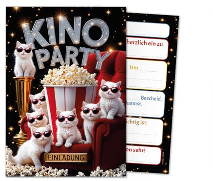 Junaversum 12 Einladungskarten zum Kindergeburtstag Kino Cinema Party Mädchen Jungen Katzen Kinder Einladungen Geburtstag Geburtstagseinladungen Kids