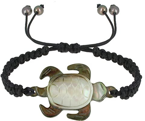 LES POULETTES BIJOUX - Bracelet Tortue Nacre Grise Lien Tréssé - Noir