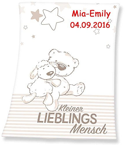 SL-Store Gbr Babydecke mit Namen Bestickt Decke 75x100 cm Geschenk zur Taufe zur Geburt Kinderdecke Drache Bär Schmetterling Hase (Lieblingsmensch)