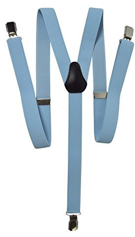 Olata Y-förmige Hosenträger Herren und Damen/Schmale Hosenträger mit Metall-Clips mit Kunststoffbeschichtung– 2,5 cm. Hellblau