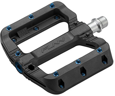 Funn Black Magic Kunststoff-Flachpedal-Set für Mountainbike - Leichte breite Plattform-Fahrradpedale für Stabilität, 9/16-Zoll CrMo-Achse Fahrradpedale für MTB/BMX/Urban/Gravel-Fahren (Blaue Pins)