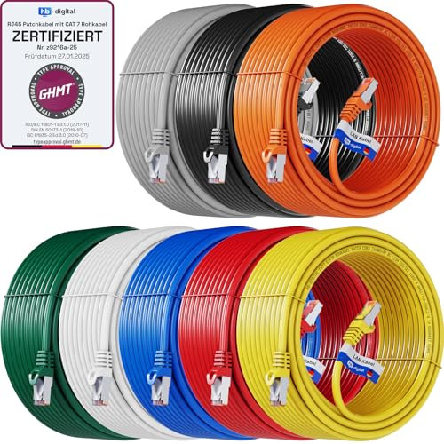 HB-DIGITAL 8x 2m LAN Kabel CAT 7 Rohkabel RJ45 S/FTP Netzwerkkabel Ethernet Patchkabel bis zu 10 Gbps 600 MHz Kupfer Profi PiMF Kupfer für Patchpanel Switch Router Modem - Alle Farbe