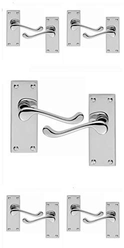 Golden Grace Victorian Scroll Lever Latch Door Handles in Premium Polished Chrome Finish, Classic Interior Doors Hardware, 5 Pairs - 120mm x 40mm