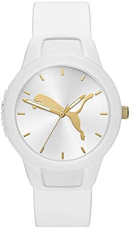 Puma Damenuhr Reset, Dreizeigeruhrwerk, 36mm Weißes Polykarbonatgehäuse mit Polyurethanband, P1013