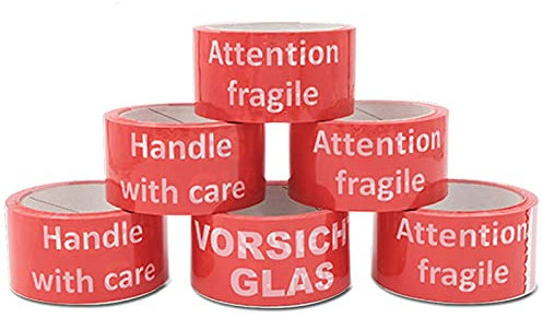 verpacking Vorsicht Glas Paketband 6 Rollen 66m lang leise abrollend starke Klebekraft